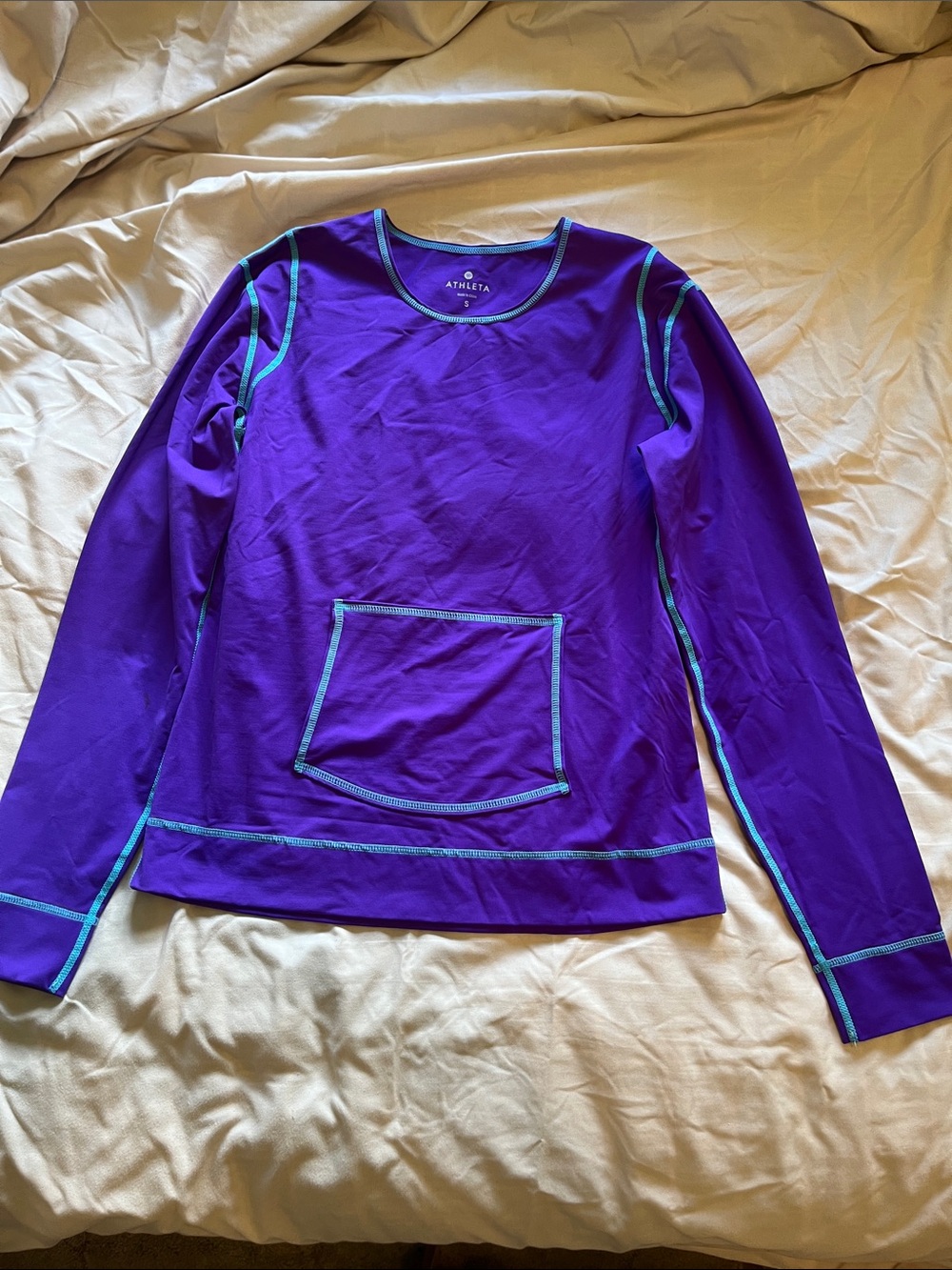 Athleta Purple Long-Sleeve Rash guard with Teal Contrast Stitching